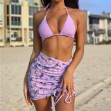 Women Butterfly Printed 3 Piece Bikini Swimsuit