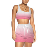 Sexy Summer Graduated Color Yoga Sport Two Pieces Short Set For Women