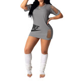 Women's Plus Size O Neck Hollow Out Short Sleeve Casual Mini Dress