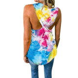 Womens Tie Dye Tank Tops Round Neck T Shirts Sleeveless Tops