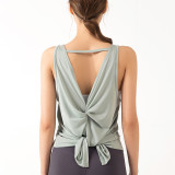 Pure Color Open Back Knotted T-Shirt Yoga Tops