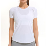 Pure Color Sheer Mesh Quick Drying Short Sleeve Yoga Tops