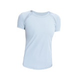 Pure Color Sheer Mesh Quick Drying Short Sleeve Yoga Tops