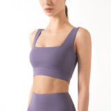 Women's Square Neck Padded Sports Yoga Bra Full-Support Crop Tank Top