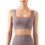 Women's Square Neck Padded Sports Yoga Bra Full-Support Crop Tank Top
