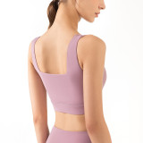 Women's Square Neck Padded Sports Yoga Bra Full-Support Crop Tank Top