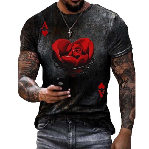 Men Street Trendy Short Sleeve Rose Printed Tee