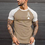 Fashion Striped Letter Regular Sleeve Tee Shirt