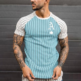 Fashion Striped Letter Regular Sleeve Tee Shirt