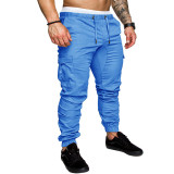 Men Casual Solid Color Drawstring Plus Size Pants