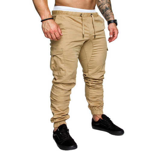 Men Casual Solid Color Drawstring Plus Size Pants