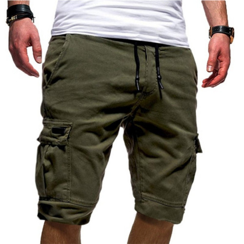 Solid Color Drawstring Short Cargo Pants For Men
