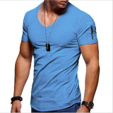 Summer Men's Solid Color Short Sleeve V Neck Plus Size T-shirt
