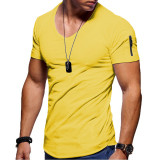 Summer Men's Solid Color Short Sleeve V Neck Plus Size T-shirt