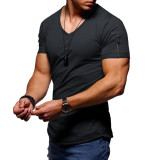 Summer Men's Solid Color Short Sleeve V Neck Plus Size T-shirt