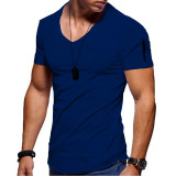 Summer Men's Solid Color Short Sleeve V Neck Plus Size T-shirt