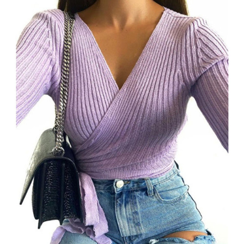 Sexy Plus Size Deep V Neck Long Sleeve Sweater