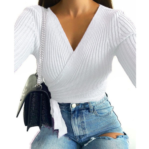 Sexy Plus Size Deep V Neck Long Sleeve Sweater