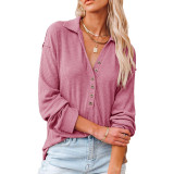 Casual Turndown Collar Buttoned Solid Color Top