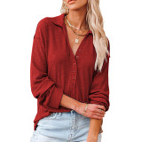 Casual Turndown Collar Buttoned Solid Color Top