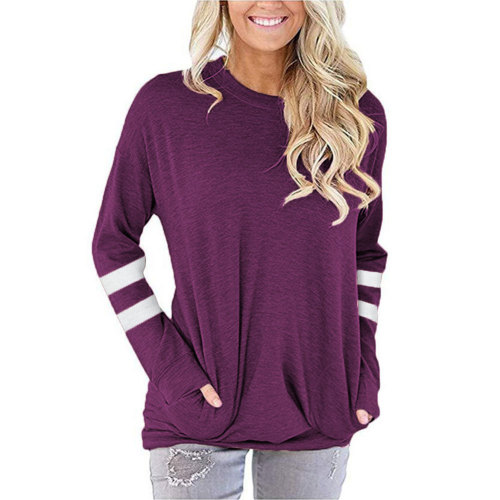 Color Block Long Sleeves Pocket Pullover Top
