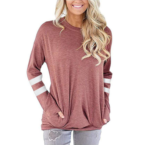 Color Block Long Sleeves Pocket Pullover Top