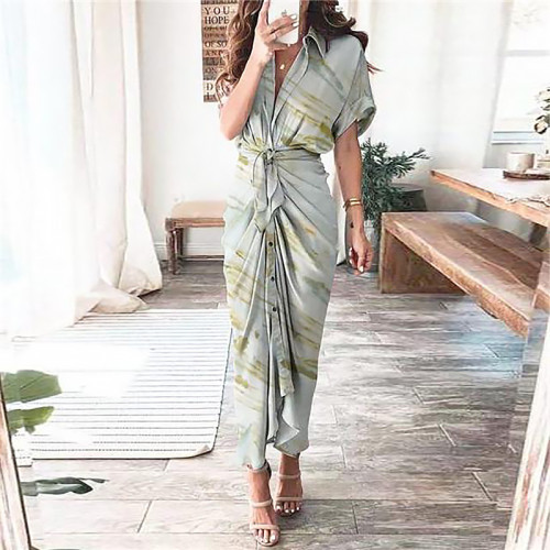 Women Floral Printed V Neck Maxi Dress