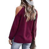 Women Cold Shoulder Sweaters Sexy Loose Knit Long Sleeve Pullover