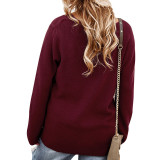 Women Solid Color Criss Cross Loose Knit Long Sleeve Sweaters