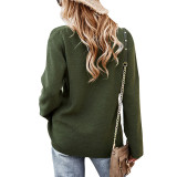 Women Solid Color Criss Cross Loose Knit Long Sleeve Sweaters