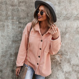 Turn Down Collar Solid Pocket Button Closure Coat