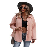 Turn Down Collar Solid Pocket Button Closure Coat