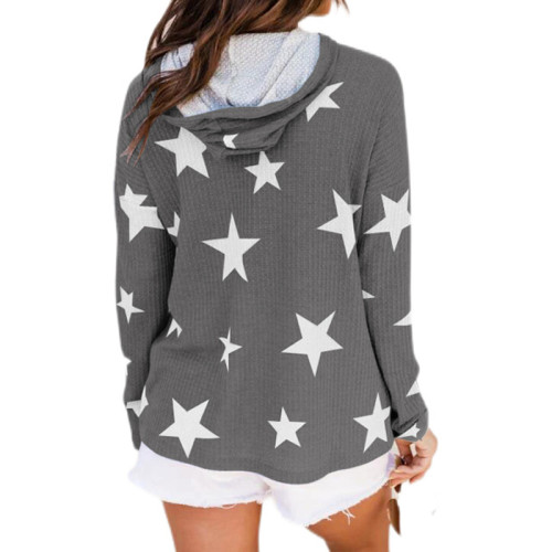 Star Print Long Sleeve Hoodie Sweater Top