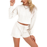 Solid Casual Sweater Lounge Wear Suit Two Pieces Sets