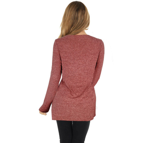 Long Sleeve V-neck Stitching Top Contrast Sweater