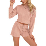 Solid Casual Sweater Lounge Wear Suit Two Pieces Sets