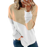 Color Block Long Sleeve Round Neck Loose T-shirt Top