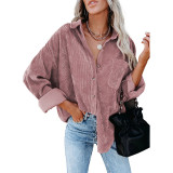 Solid Color Casual Pocket Long Sleeve Button Coats Shirt