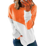 Color Block Long Sleeve Round Neck Loose T-shirt Top