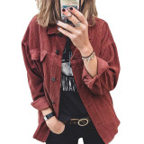 Solid Color Corduroy Casual Loose Long Sleeve Jacket Shirt