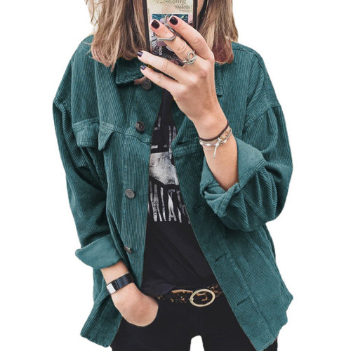 Solid Color Corduroy Casual Loose Long Sleeve Jacket Shirt