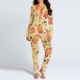Halloween Sexy Deep V Neck Printed One-piece Jumpsuit