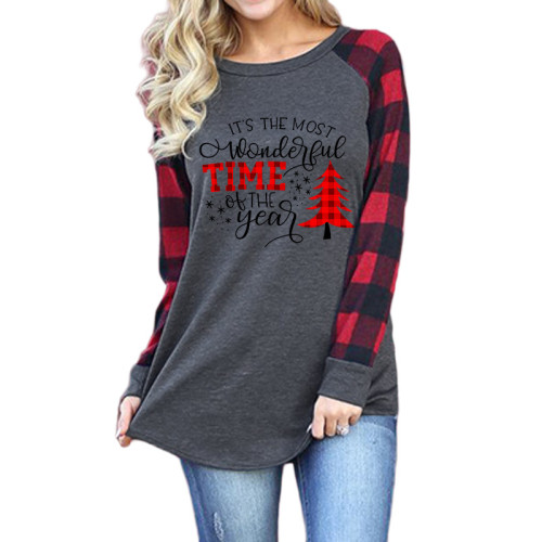Time Christmas Tree Print Crew Neck Long Sleeve T-shirt