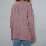Solid Color V-Neck Long Sleeve Knitted Sweater