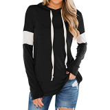 Contrast Color Long Sleeve Drawstring Hoodie Sweatshirt