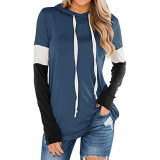 Contrast Color Long Sleeve Drawstring Hoodie Sweatshirt