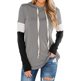 Contrast Color Long Sleeve Drawstring Hoodie Sweatshirt