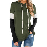 Contrast Color Long Sleeve Drawstring Hoodie Sweatshirt