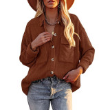 Solid Color Double Pocket Long Sleeve Shirt Jacket
