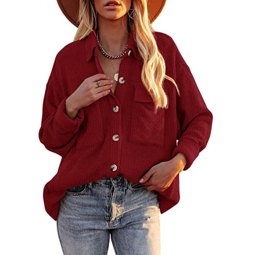 Solid Color Double Pocket Long Sleeve Shirt Jacket